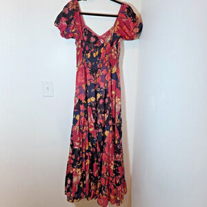Free People Sundreched Maxi Dress Size XS Burgundy Maroon Floral Ruffle Boho